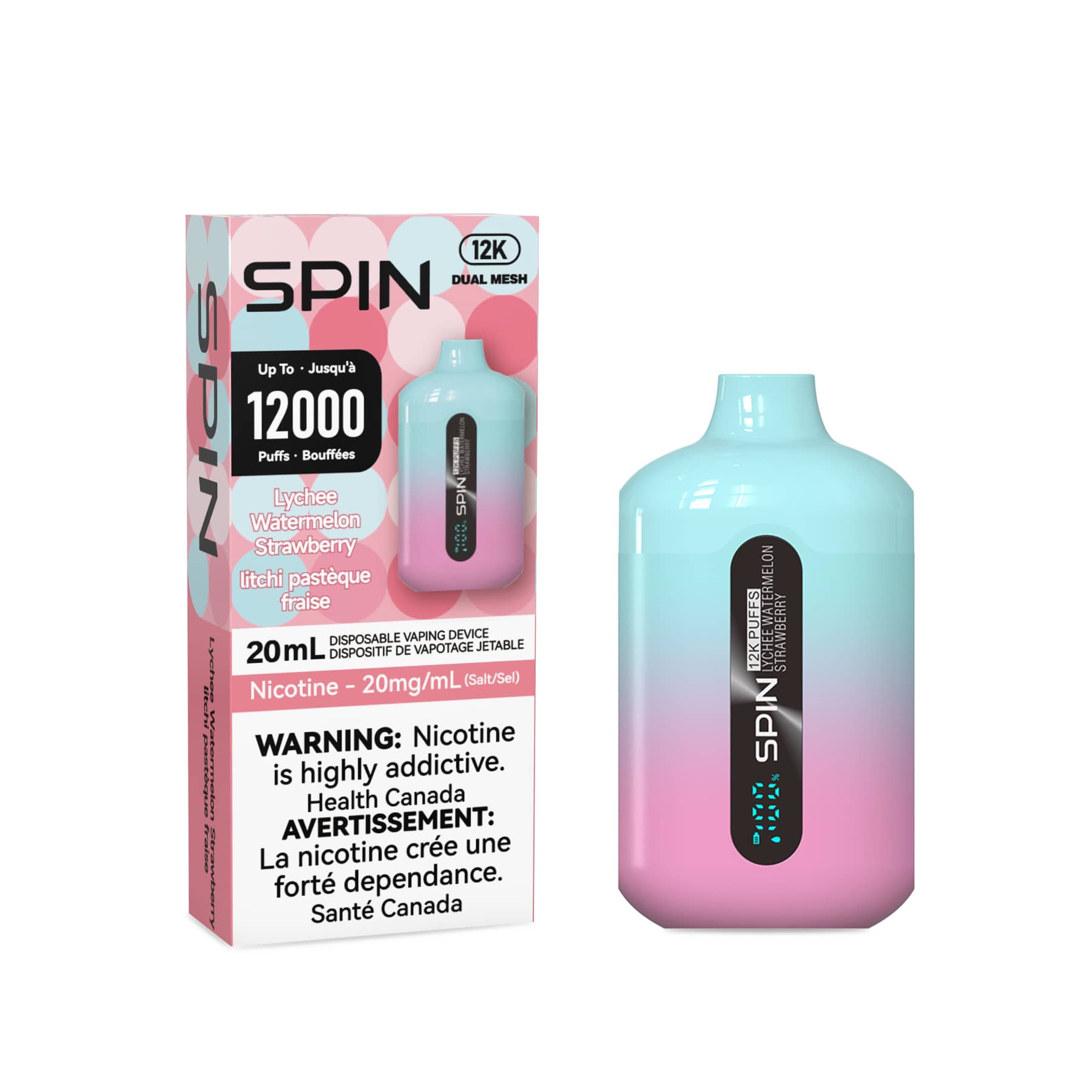 Spin 12K (12000) Disposable Vape Lychee Watermelon Strawberry