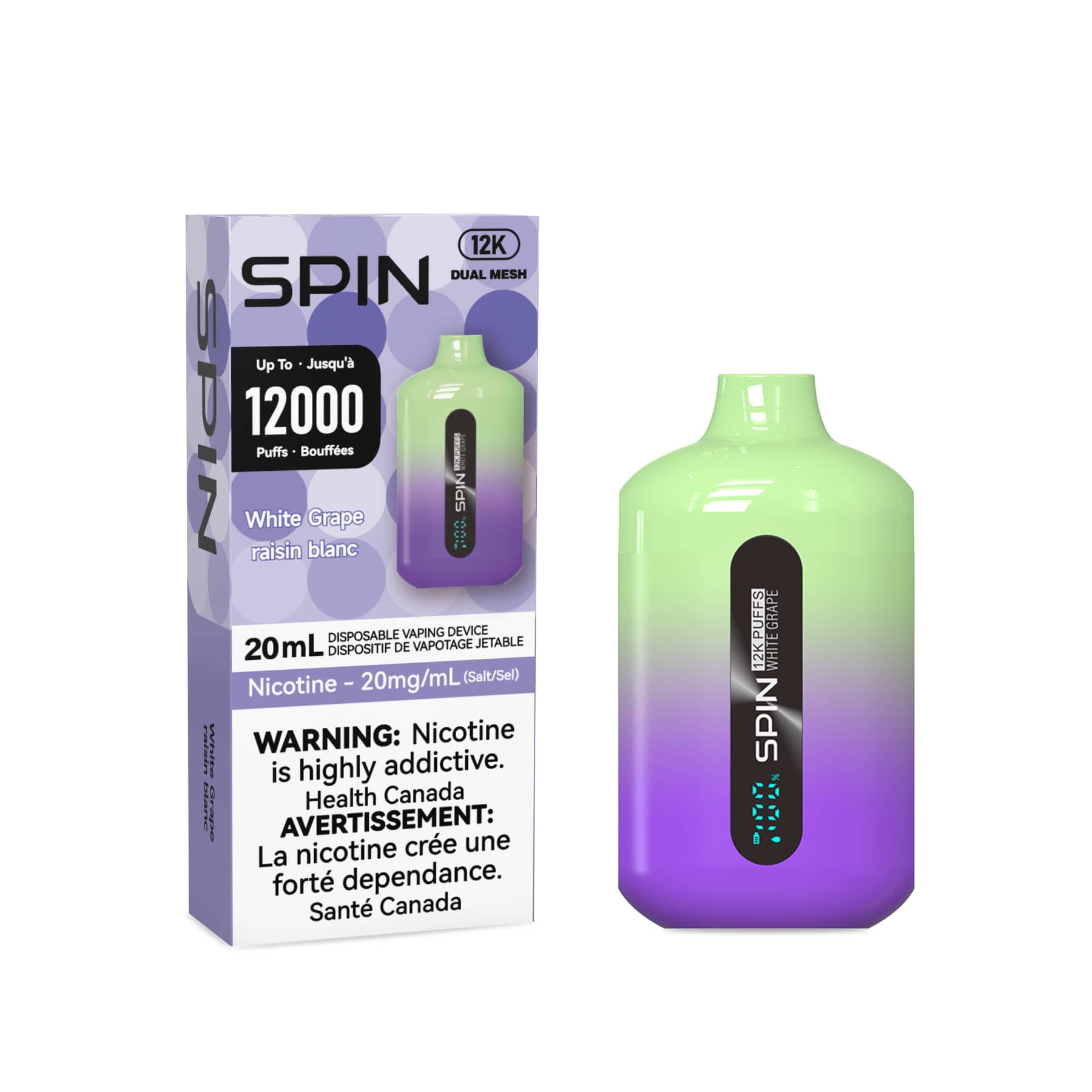 Spin 12K (12000) Disposable Vape White Grape