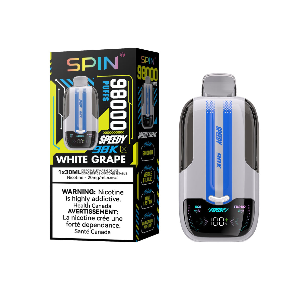 Spin 98K (98000) Disposable Vape White Grape - Spin Vape – Spin vape