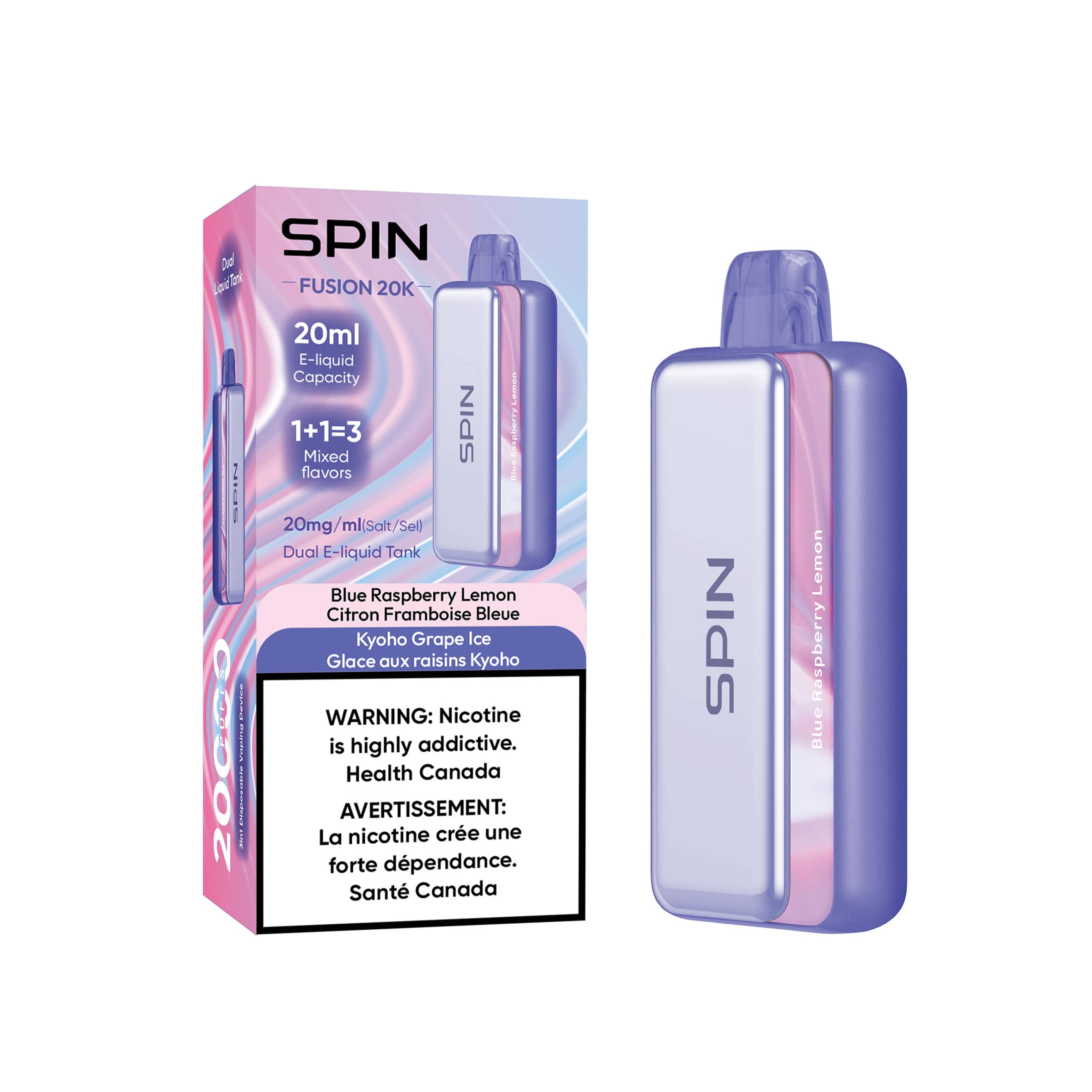 Spin Fusion 20K Disposable Vape Blue Raspberry Lemon and Kyoho Grape Ice