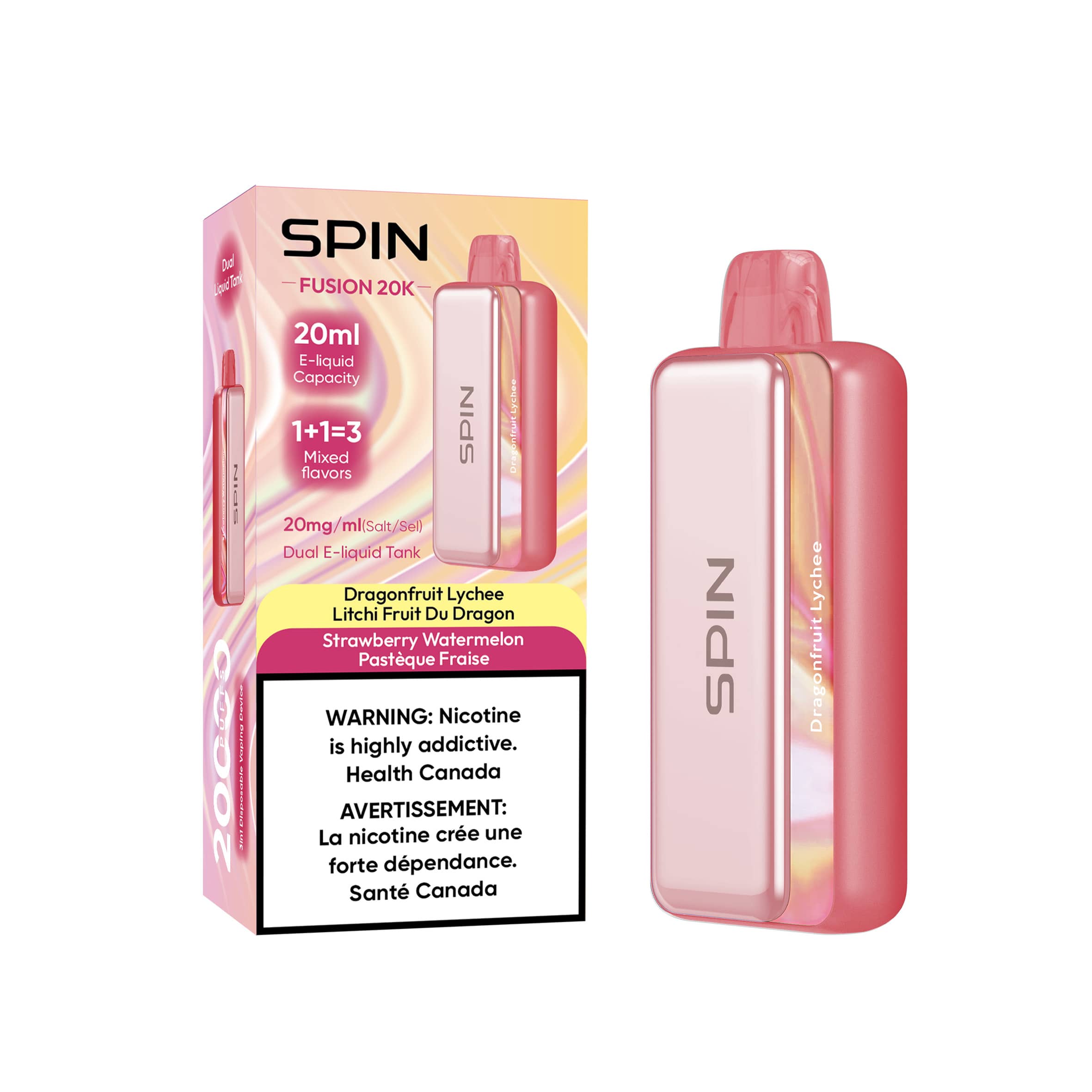 Spin Fusion 20K Disposable Vape Dragonfruit Lychee and Strawberry Watermelon