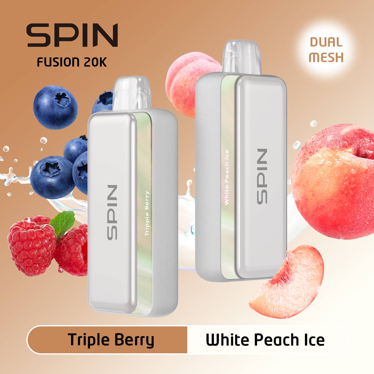 Spin Fusion 20K Disposable Vape Triple Berry and White Peach Ice