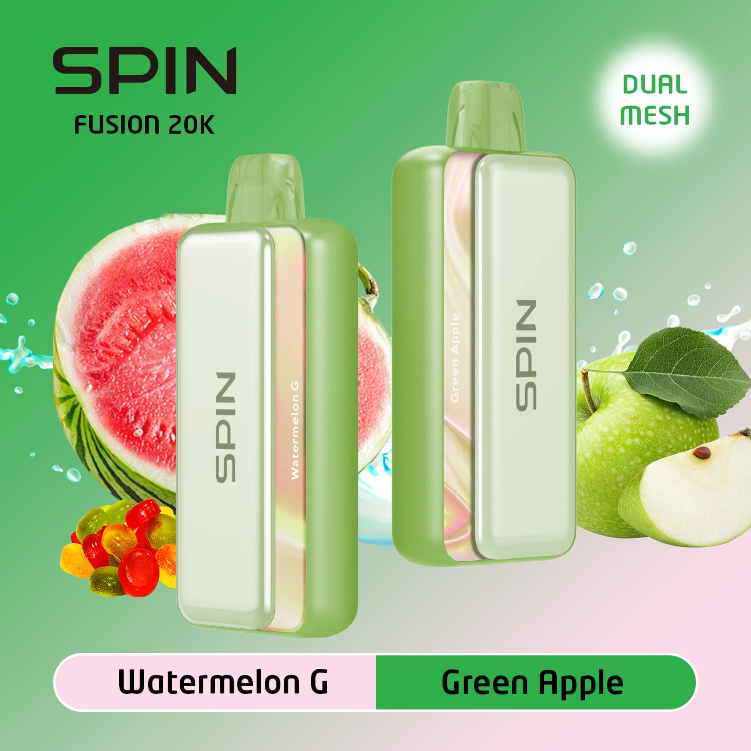 Spin Fusion 20K Disposable Vape Watermelon G and Green Apple