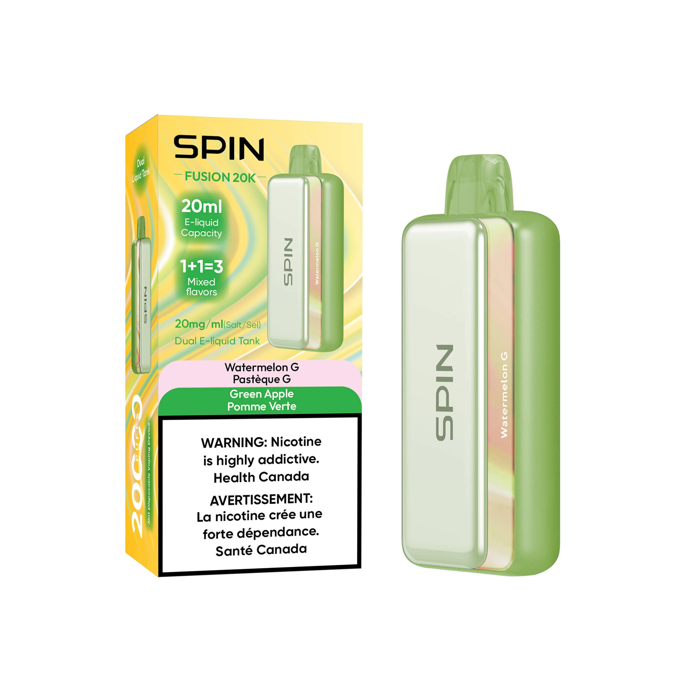 Spin Fusion 20K Disposable Vape Watermelon G and Green Apple